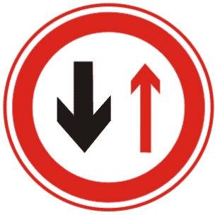 会车让行:表示车辆会车时，必须停车让对方车先行。设置在会车有困难的狭窄路段的一端或由于某种原因只能开放一条车道作双向通行路段的一端。