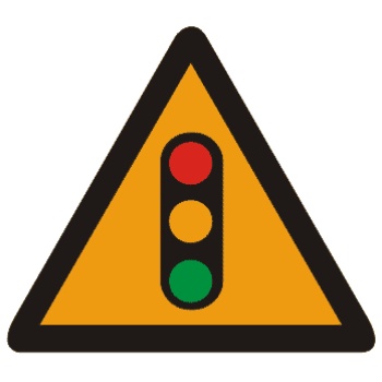 注意信号灯:此标志设在不易发现前方位信号灯控制的路口前适当位置。