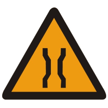 窄桥:此标志设在桥面宽度小于路面宽度的窄桥以前适当位置。