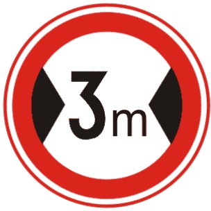 限制宽度:表示禁止装载宽度超过标志所示数值的车辆通行。此标志设在最大允许宽度受限制的地方。 以图为例：装载宽度不得超过3米。