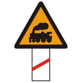 无人看守铁路道口 50M:表示距无人看守铁路道口。一道斜杠标志设在距离铁路道口50m的位置。