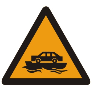 渡口:此标志设在汽车渡口以前适当位置。特别是有的渡口地形较位复杂、道路条件较差，使用此标志能引起驾驶员的谨慎驾驶、注意安全。