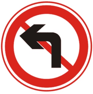 禁止向左转弯:表示前方路口禁止一切车辆向左转弯。此标志设在禁止向左转弯的路口前适当位置
