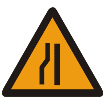 左侧变窄:车行道左侧缩窄。此标志设在窄路以前适当位置。