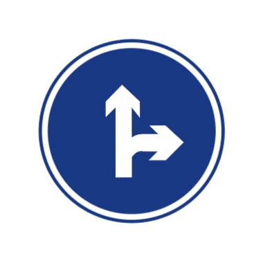 直行和向右转弯:表示只准一切车辆直行和向右转弯。此标志设在车辆必须直行和向右转弯的路口以前适当位置。